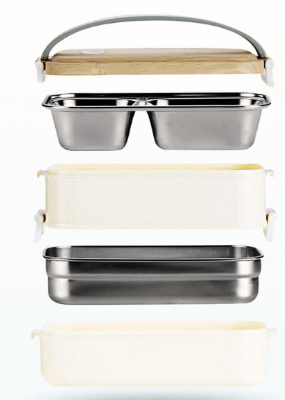 กล่องข้าว,ปิ่นโต,กล่องใส่ข้าว,กล่องใส่ข้าว,กล่องข้าวสแตนเลสฝาลายไม้,Lunch Box,กล่องอาหารฝาลายไม้