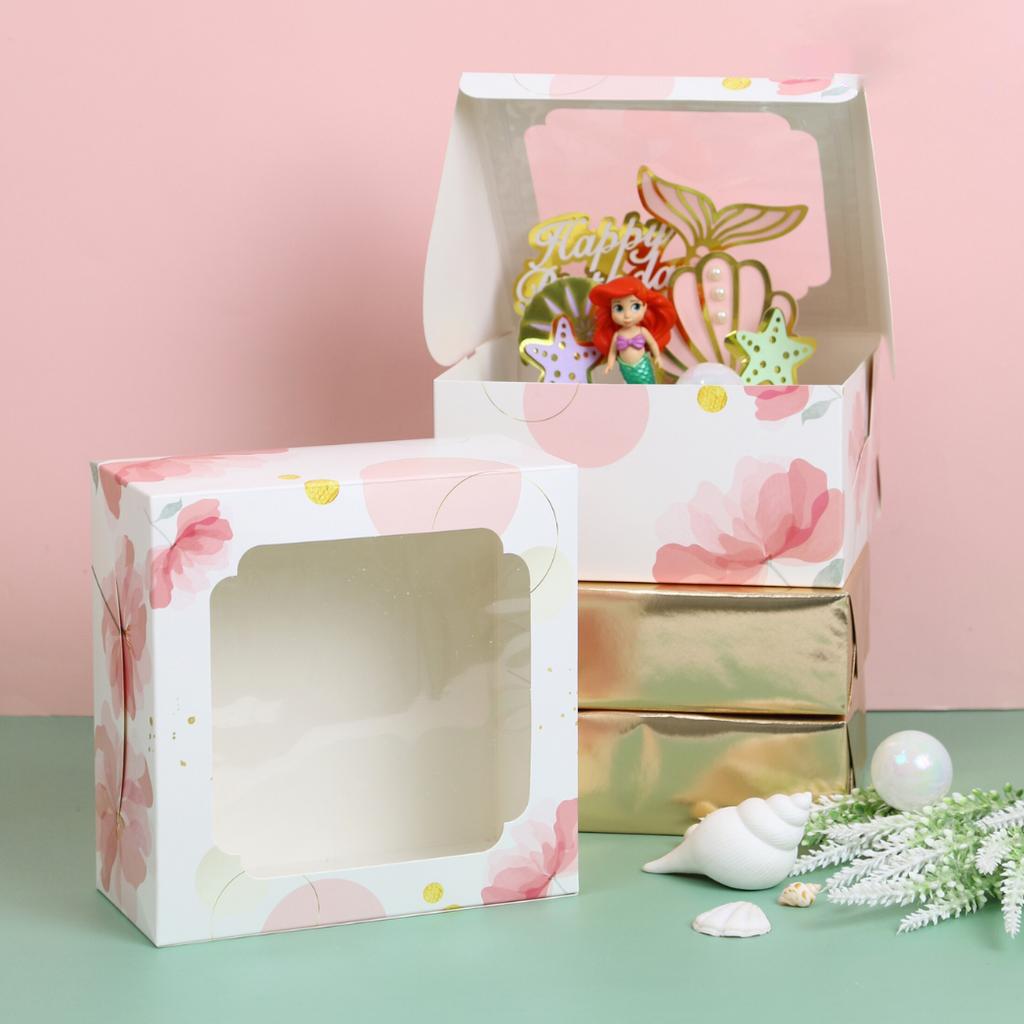 กล่องเค้ก 1 ปอนด์ ลาย Mild Flower Bloom 20.3 x 20.3 x 10 cm. 10 ใบ (09-9132)