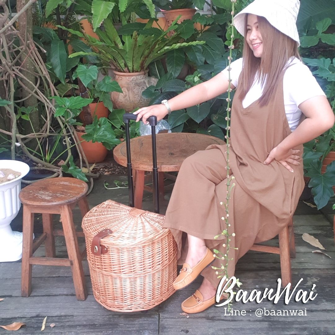 ตะกร้าปิคนิค หวายหลิว บุผ้า แบบล้อลาก