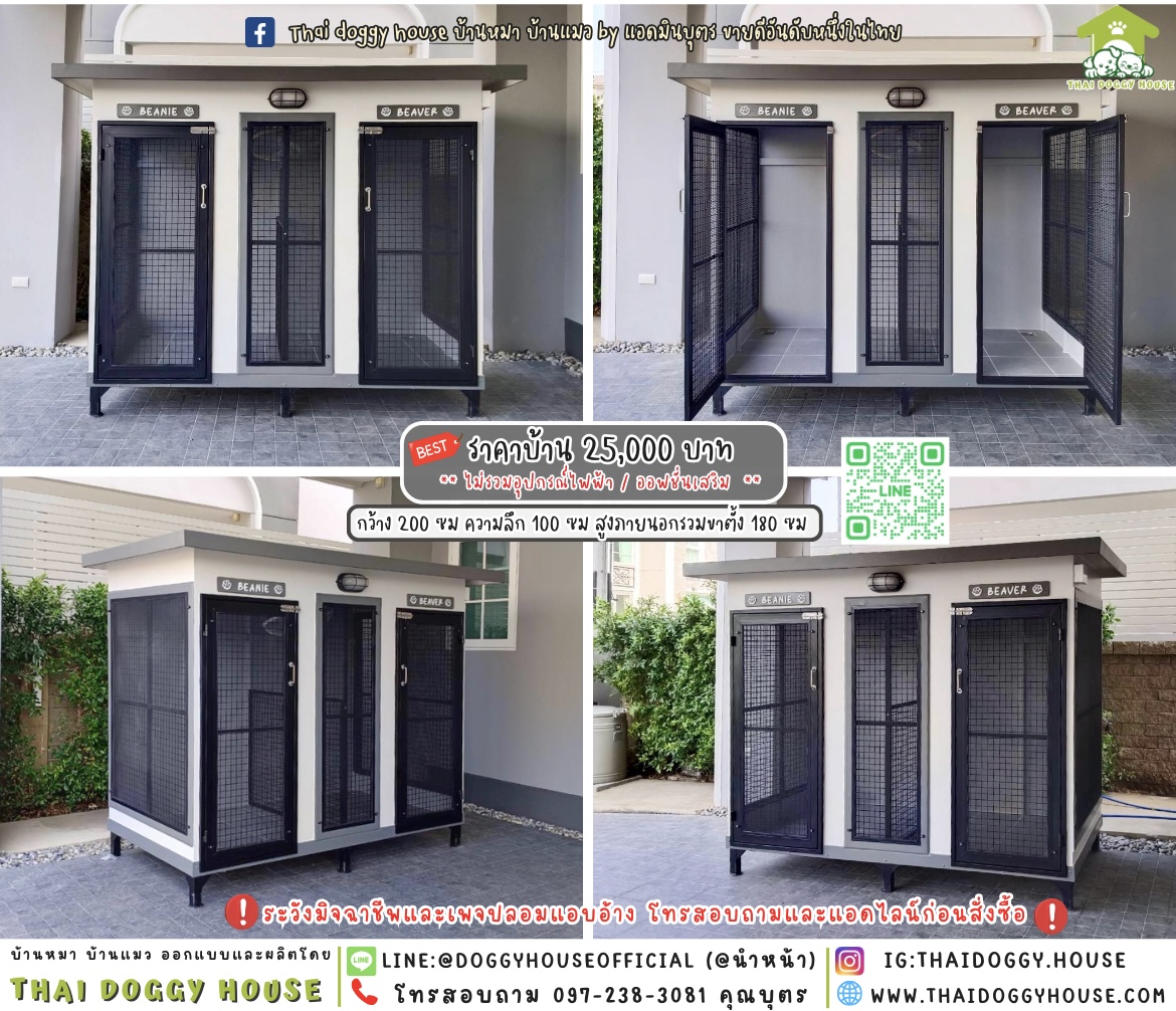 🏡บ้านหมา มุ้งลวด 𝟮 ประตู แบบบ้าน 𝘽𝙤𝙭 𝙎𝙩𝙮𝙡𝙚 🐕🐈