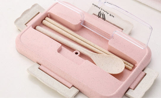 กล่องข้าว,กล่องใส่ข้าวพร้อมช้อนตะเกียบ,กล่องข้าวฟางข้าวสาลี