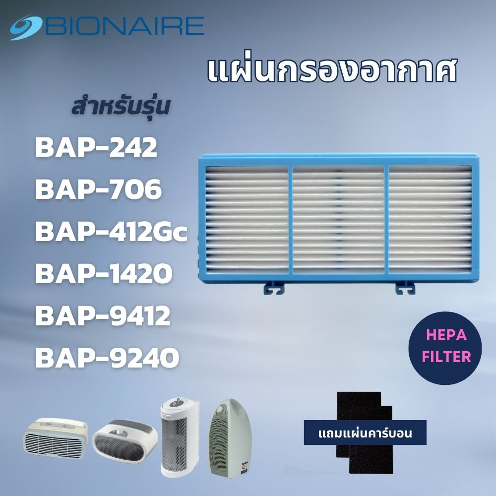 แผ่นกรองอากาศ Bionaire ไส้กรองอากาศ รุ่น BAP-242, BAP-706, BAP-412G, BAP-1420, BAP-9412 BAP-9240