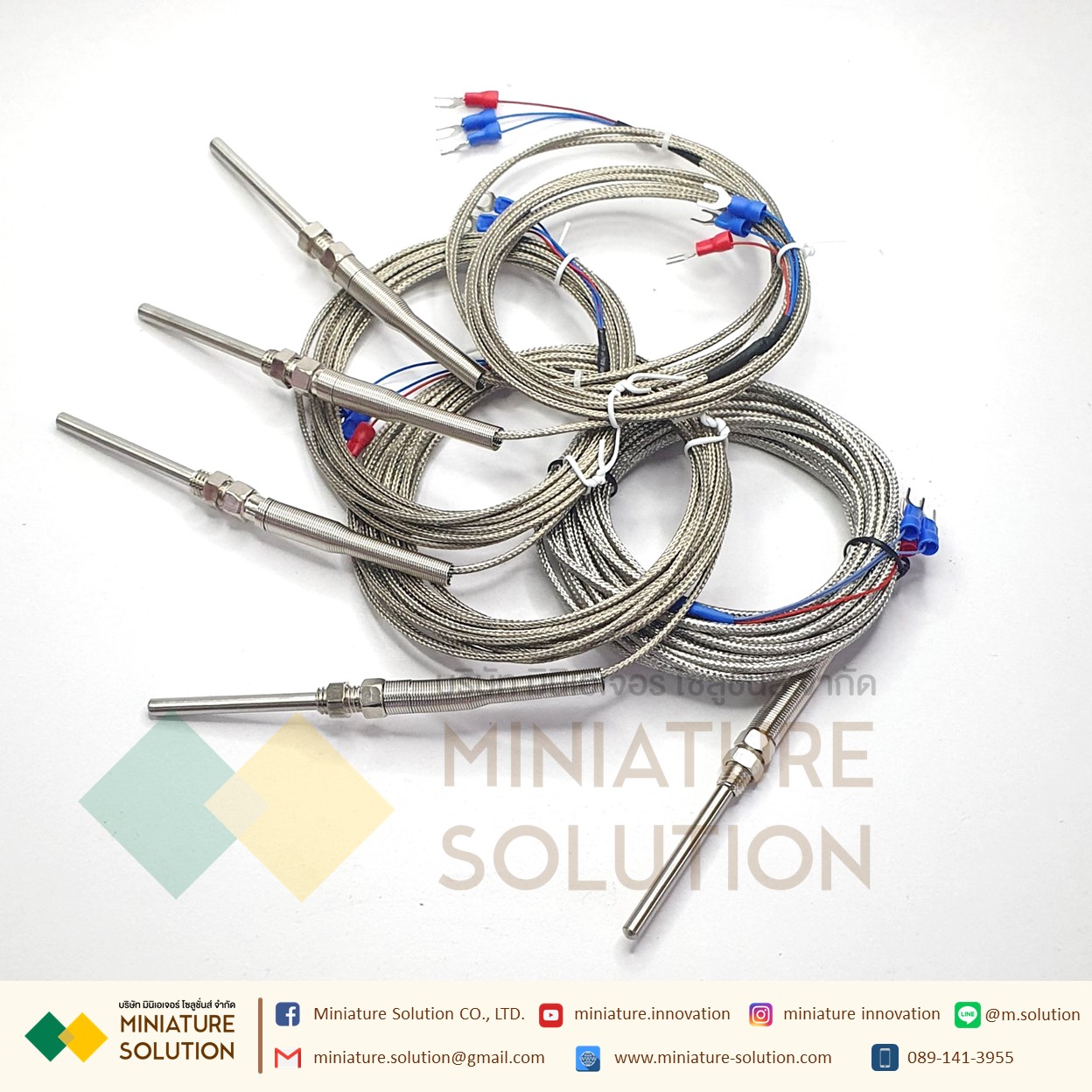 RTD PT100 เซ็นเซอร์วัดอุณหภูมิ Probe PT100 thermal resistance 3 สาย สายยาว 1- 5 เมตร โพรบยาว 50mm 0- 400 ℃ M8*1.25