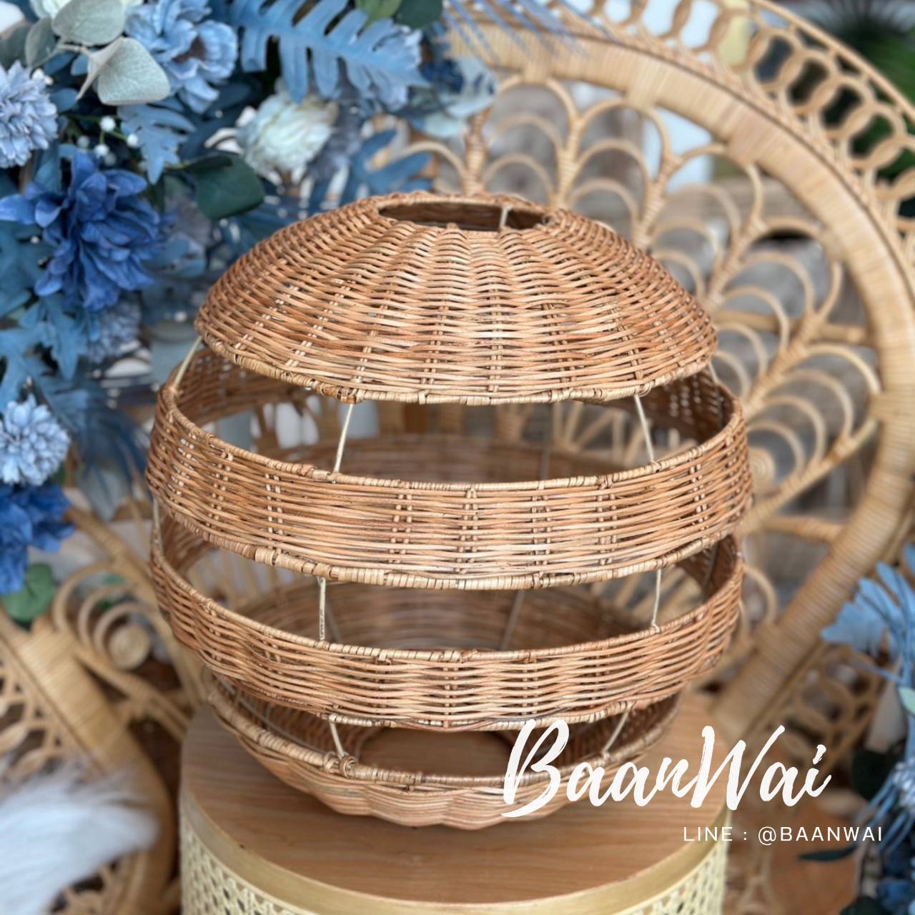 โคมไฟหวาย ทรงกลม สไตล์มินิมอล ขนาด 40 * 40 cm