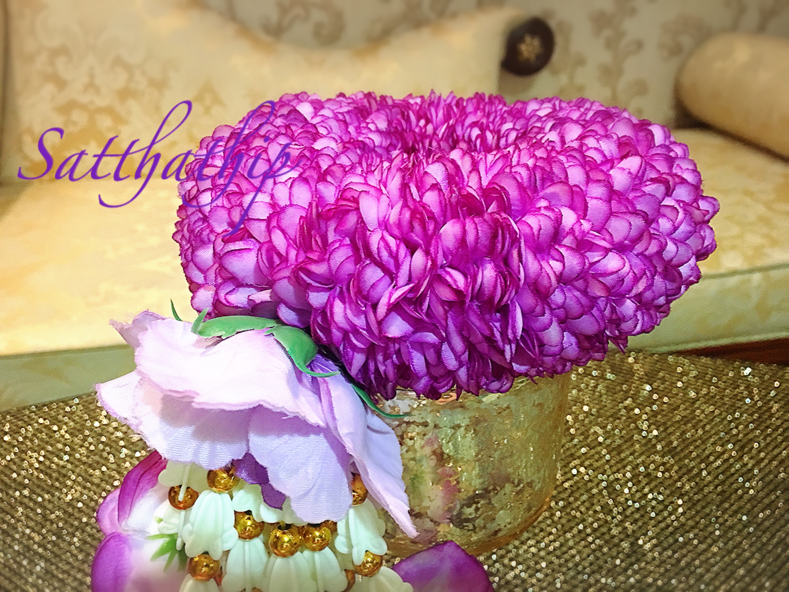 พวงมาลัยผ้า - พวงมาลัยดอกมัม ประดิษฐ์ - พวงมาลัยถวายศาลพระภูมิ - Fabric Garland