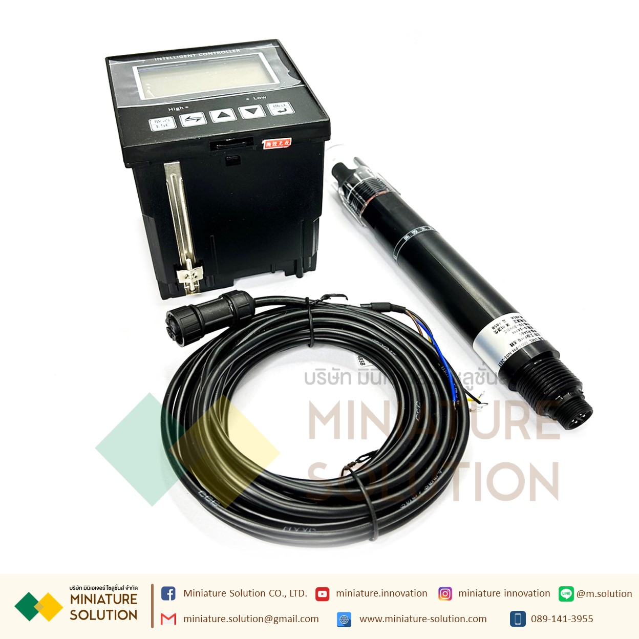 เซ็นเซอร์วัดค่า PH ในน้ำ และวัดอุณหภูมิ พร้อมจอสำหรับดูค่า RealTime รอง RS-485 Modbus RTU เกรดอุตสาหกรรม แช่น้ำได้ Industrial PH Sensor สายยาว 5 เมตร(VMS Controller + conventional electrode (with temperature compensation))