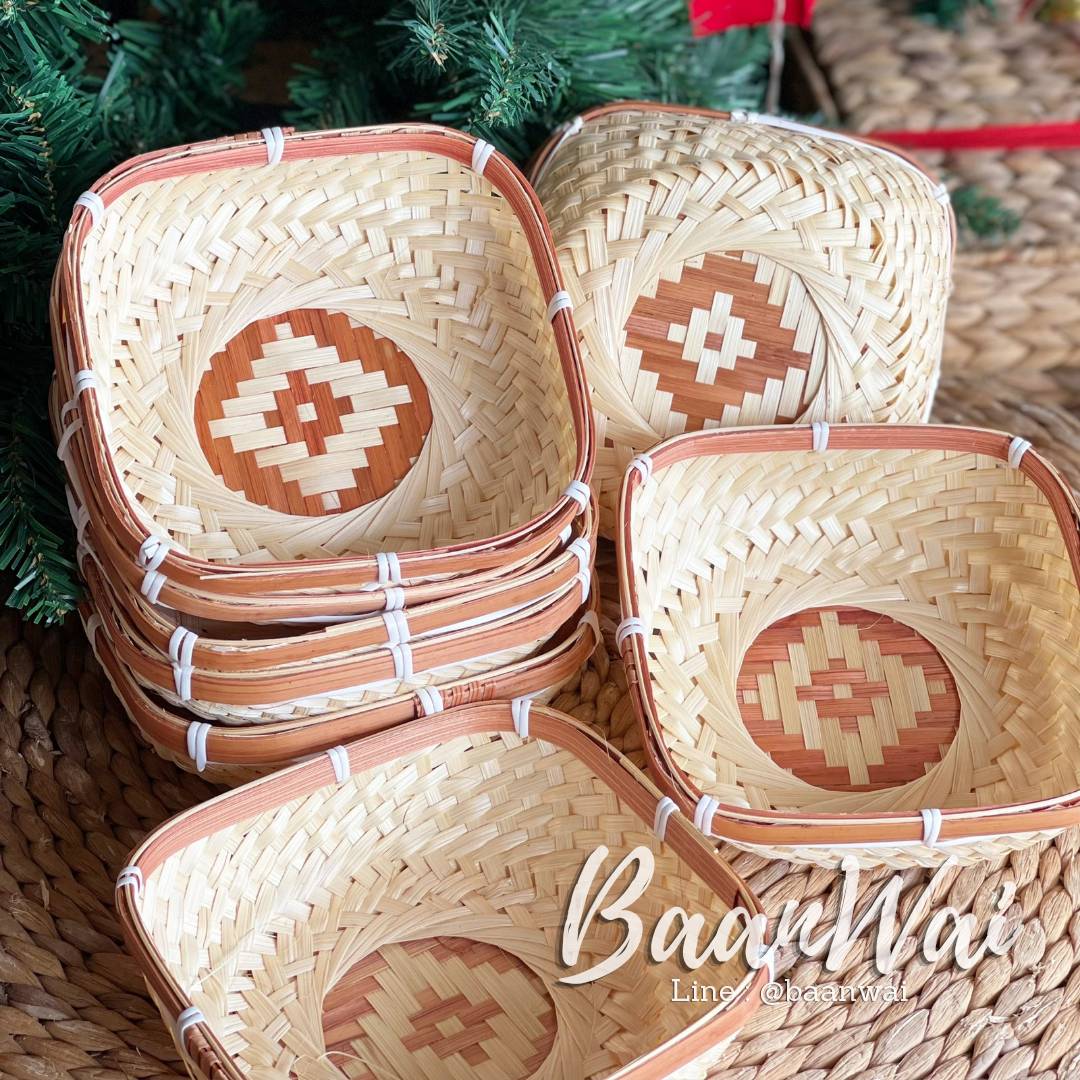 ตะกร้าไม้ไผ่ ลายข้าวหลามตัด