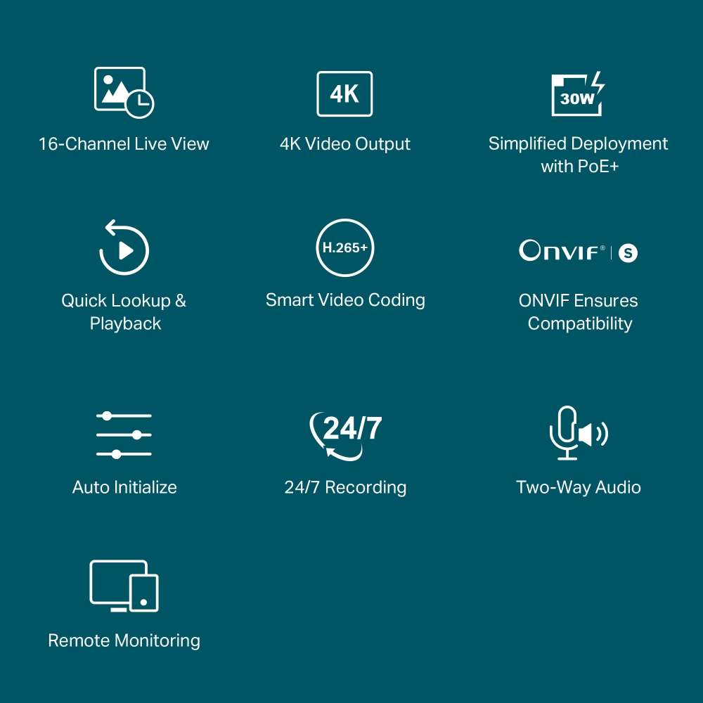NVR TP-LINK VIGI I NVR2016H-16MP | 16CH,16POE+,2SATA,4K,140WATT