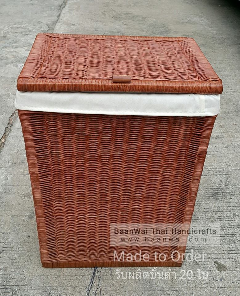 ตะกร้าผ้า หวายแท้ บุผ้า Size M : 30*40*56 cm