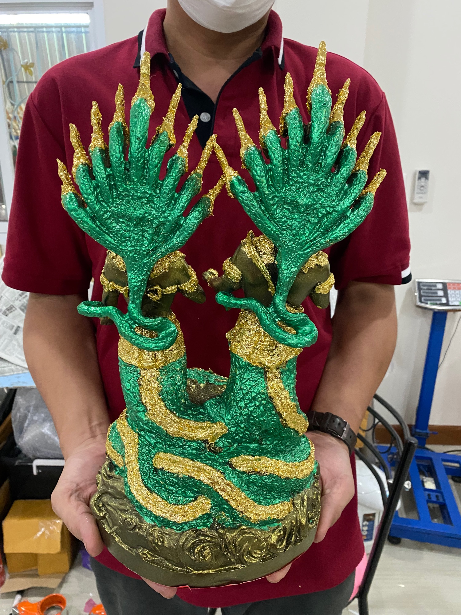 ปู่ศรีสุทโธย่าศรีประทุมมา ปู่ย่า สูง16นิ้ว กว้าง9นิ้ว องค์ยืนคู่ปิดทองเค