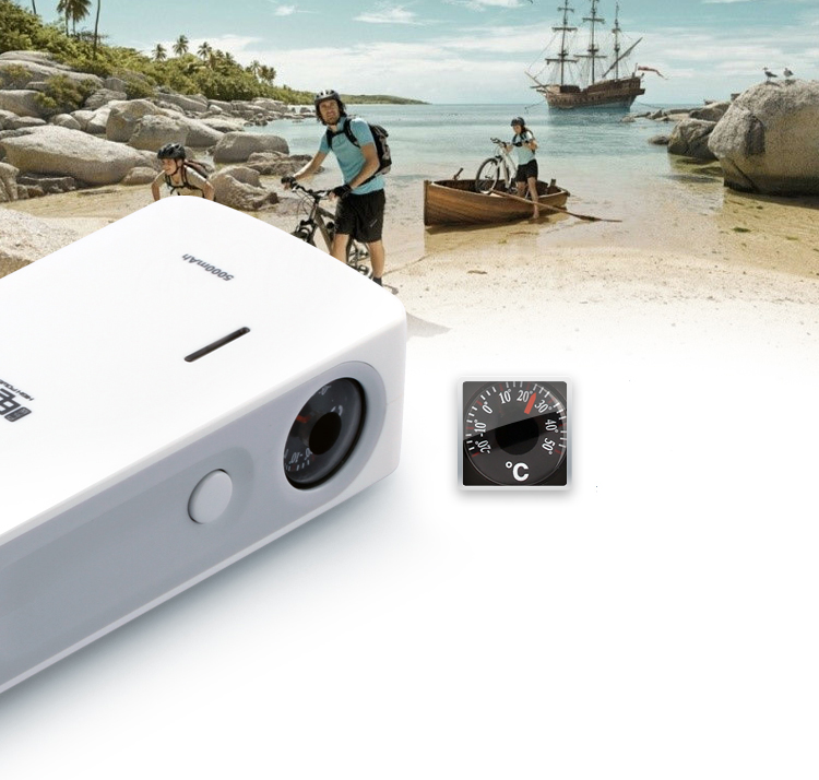 PISEN แบตสำรองแท้ 5,000 mAh พาวเวอร์แบงค์ High Power Box รุ่น TS-D065 ปลั๊กไฟในตัว ไฟ LED ส่องสว่าง USB 5V-2A ติดเครื่องวัดอุณหภูมิ เก็บประจุเต็มที่ได้ยาวนาน สำหรับพกพานอกสถานที่ ฟรี!! สาย Micro USB - สีขาว