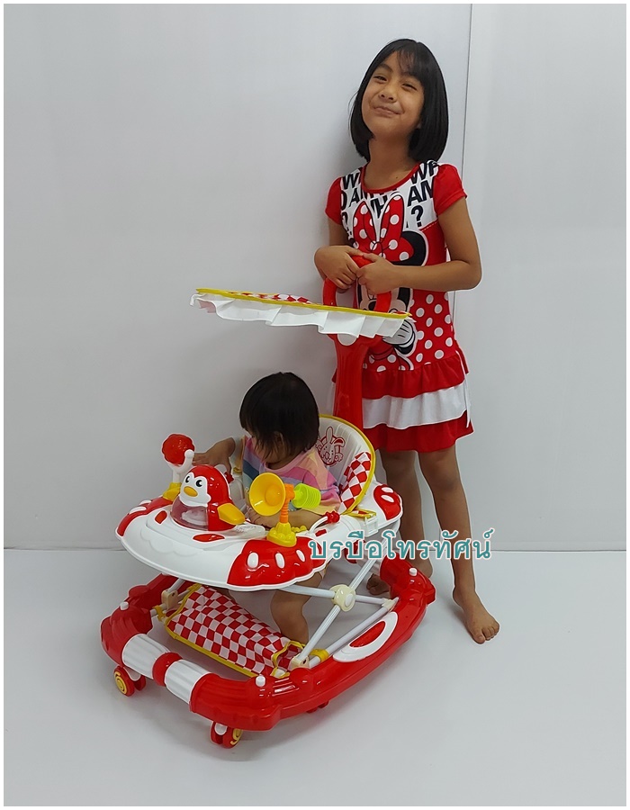 รถหัดเดินเด็ก รถวงกลมหัดเดินคันใหญ่ มีดนตรี ปรับระดับได้ มีด้ามเข็น มีร่ม