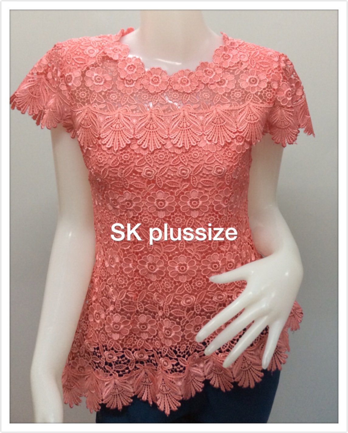 เสื้อลูกไม้ ชายเสื้อเฉียง สีโอลด์โรส รอบอก 38 นิ้ว