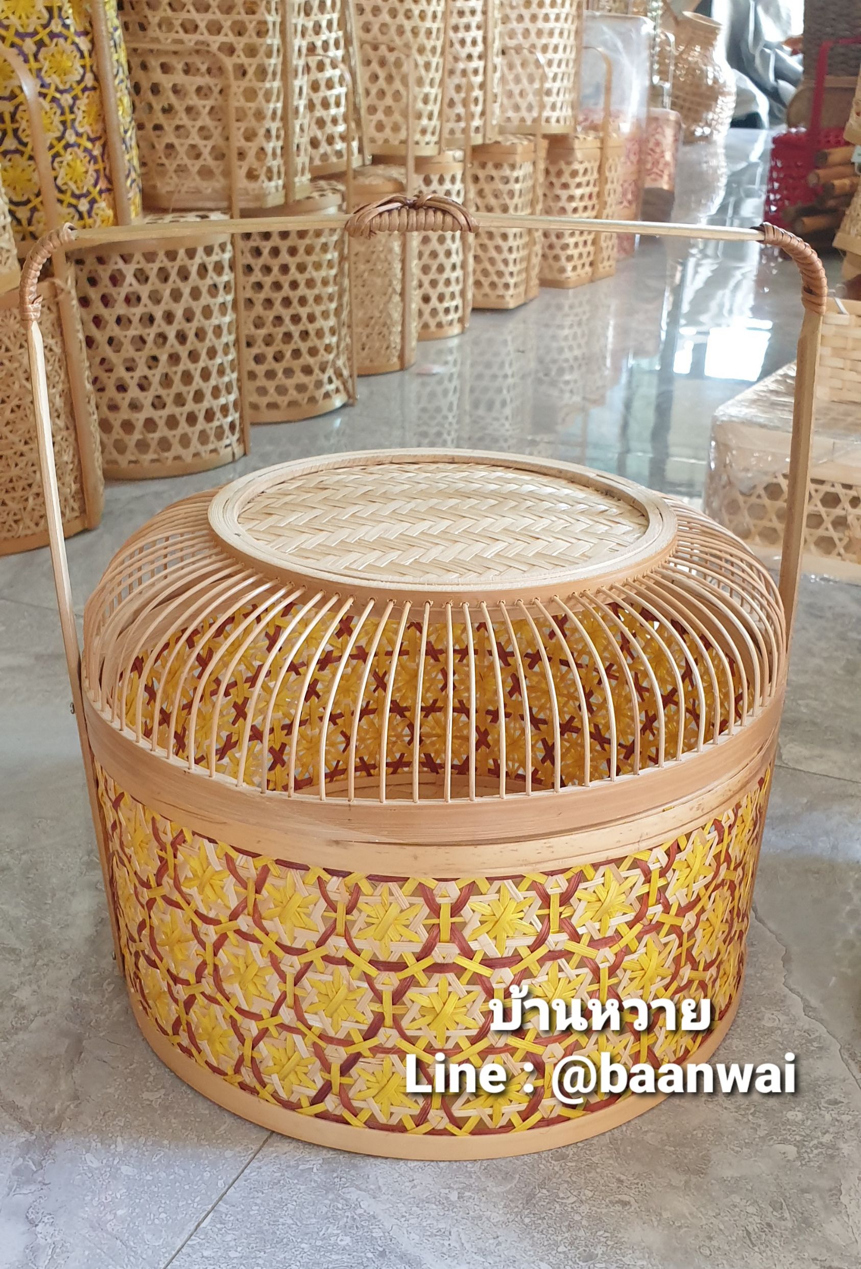 ปิ่นโตไม้ไผ่ ลายพิกุล ขนาด 12 นิ้ว รุ่นฝากรงนก