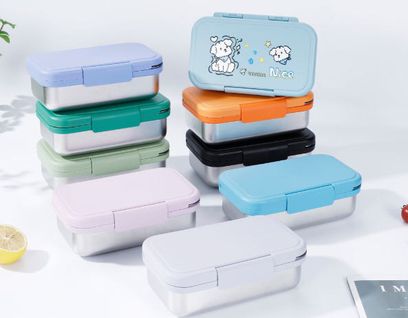 กล่องใส่อาหาร,กล่องข้าวสแตนเลส+PP,900ml