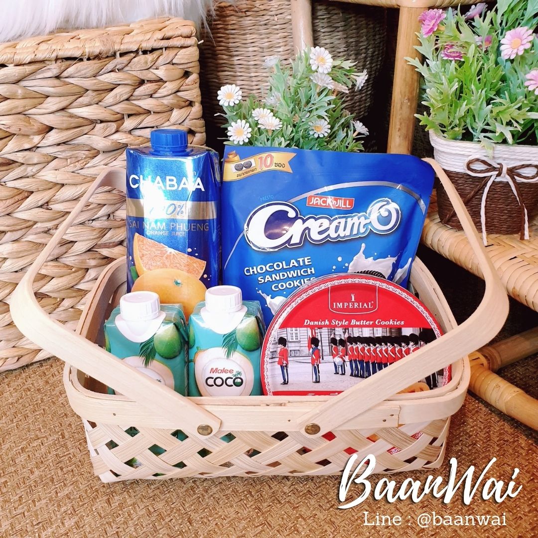 ตะกร้าสานไม้ไผ่ ตะกร้าใส่ผลไม้ กระเช้าจัดของขวัญ มี 2 ขนาด
