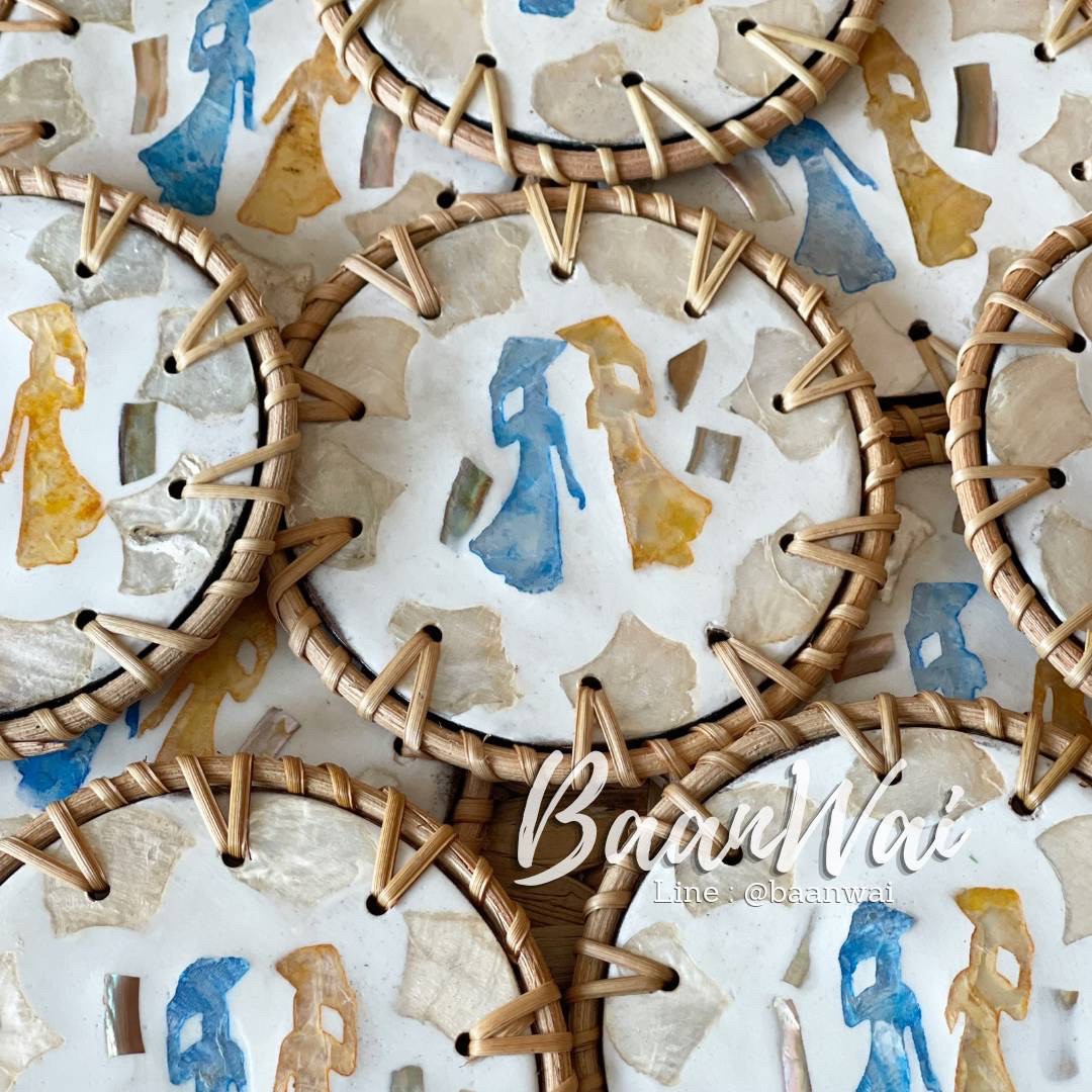 แผ่นรองแก้วลายเปลือกหอย ขนาด 4 นิ้ว (คละลาย)