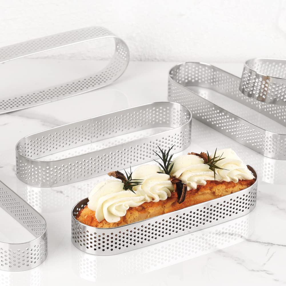 พิมพ์ทาร์ตว วงรี สแตนเลส เจาะรู Oval Tartlet Mold Perforated 4 x 13 x2 cm. (11-8798)