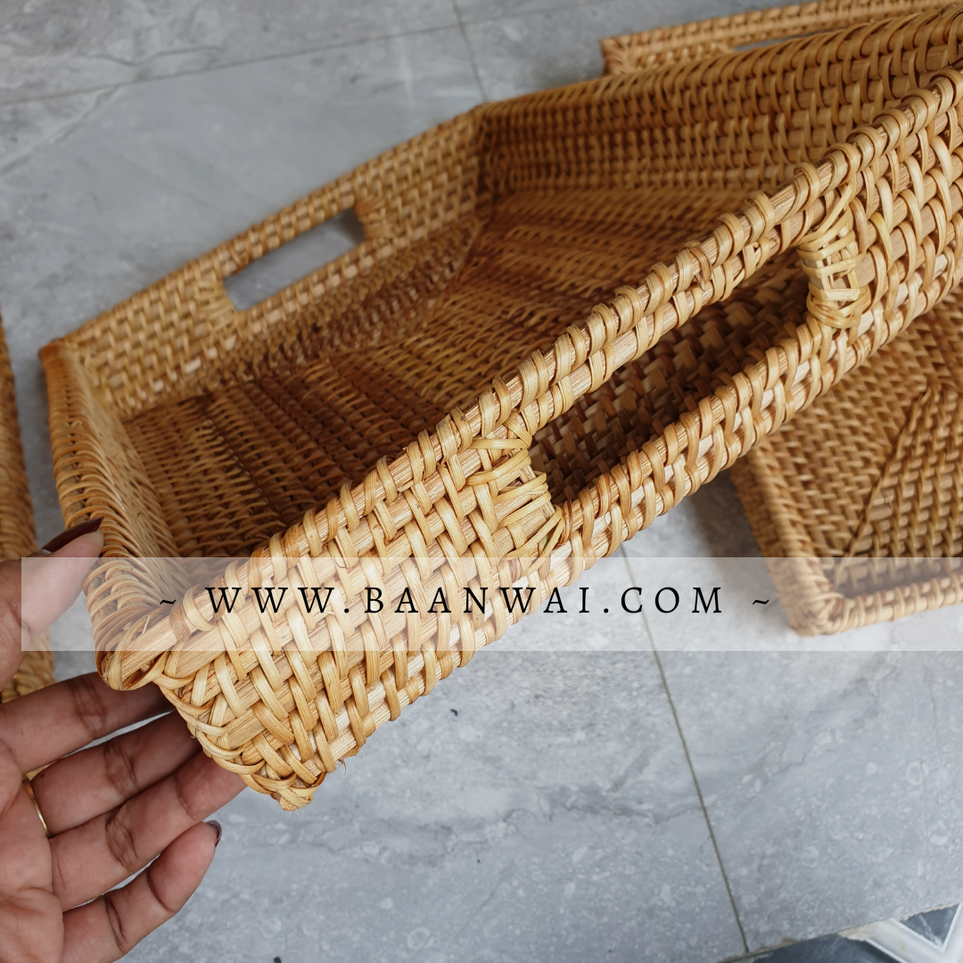 ถาดหวายสาน ทรงเหลี่ยม