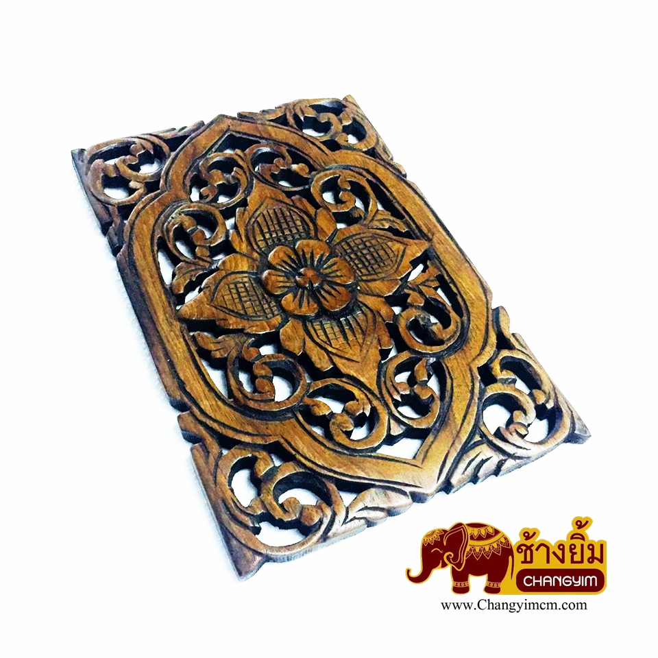 แผ่นไม้แกะสลักดอก ( 8" x 12" ) แนวตั้ง