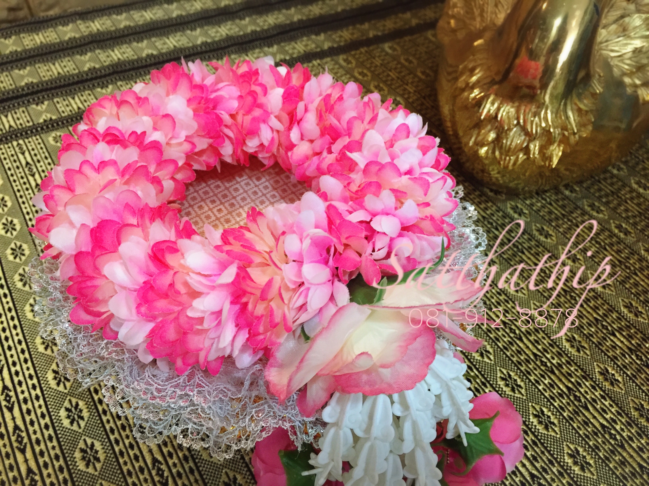 พวงมาลัยผ้า ดอกมัม สีชมพูผสม - พวงมาลัยผ้า - Fabric garland