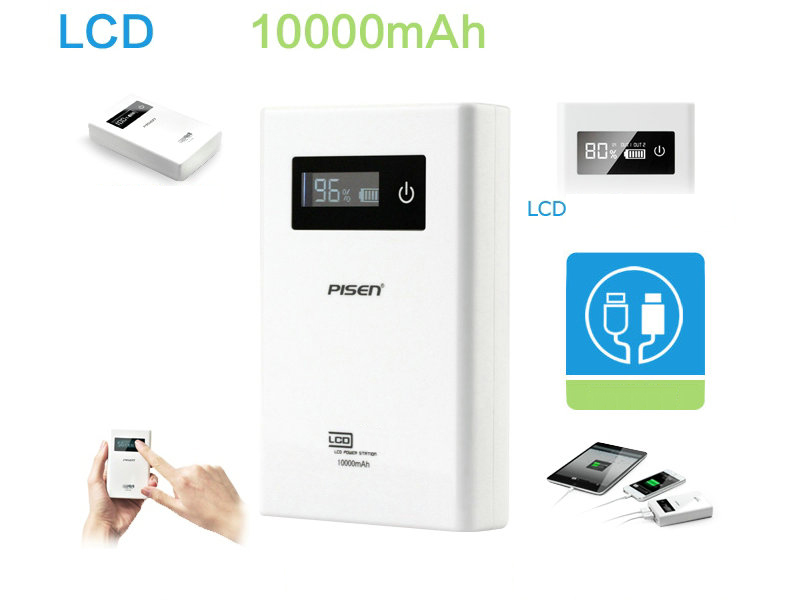 PISEN แบตสำรองแท้ 10,000 mAh พาวเวอร์แบงค์ LCD Power Station รุ่น TS-D111 จอ LCD แสดงผล ชาร์จเร็ว 2.4A สวิตซ์ทัชกรีน Dual USB คู่ 5V-2A เก็บประจุเต็มที่ได้ยาวนาน พกพาสะดวก ฟรี!! สาย Micro USB - สีขาว