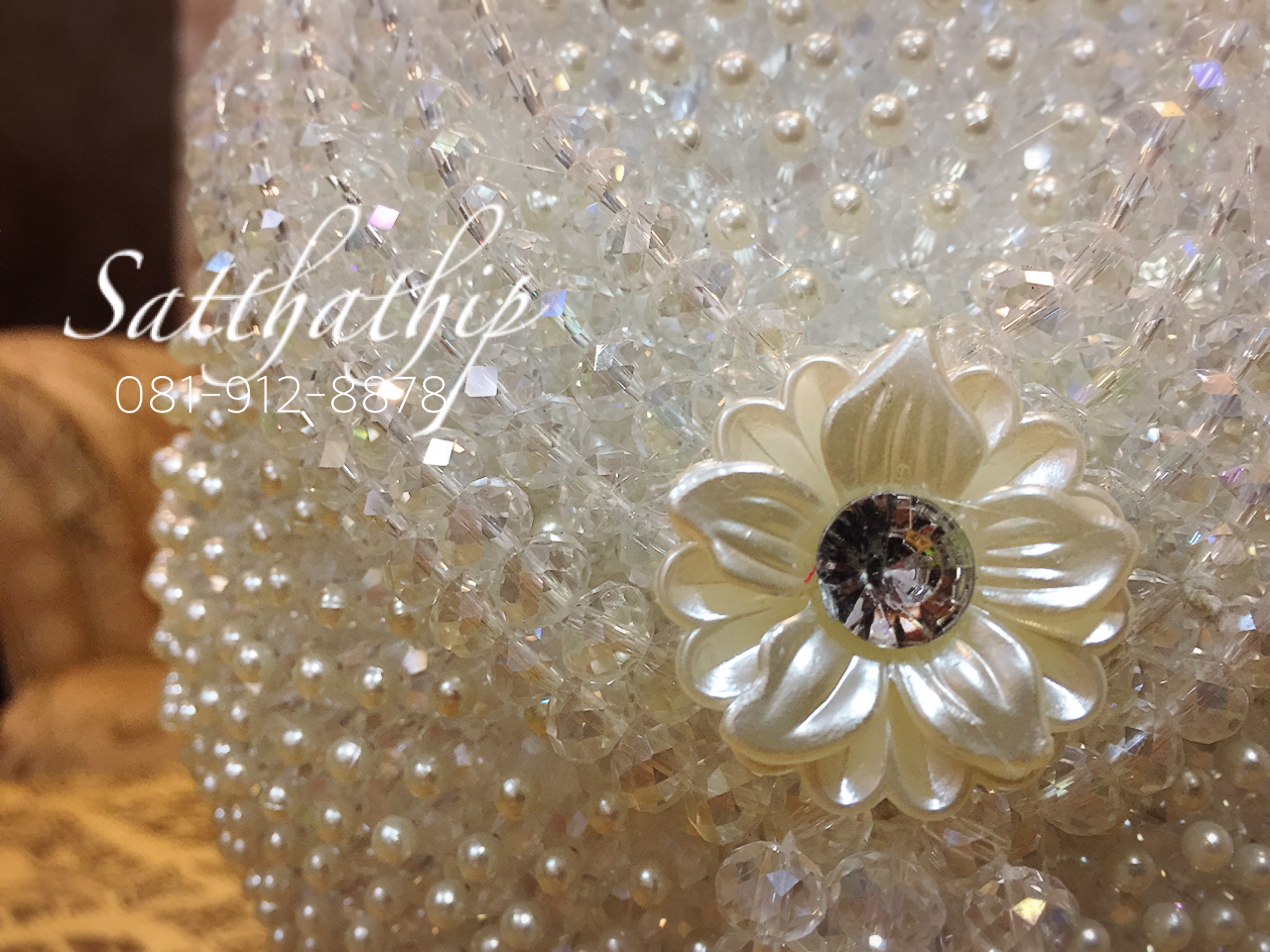 พานพุ่ม - พานพุ่มสักการะ - พานพุ่มคริสตัล สีขาว - Phan bush