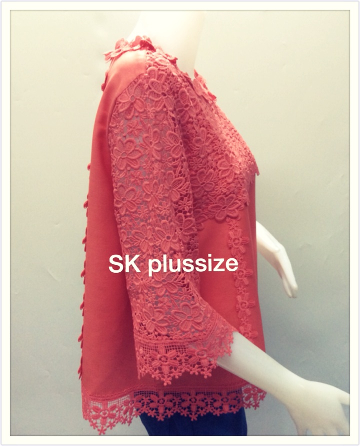 เสื้อลินินแต่งลูกไม้ ทรงเอ สีโอรส รอบอก 40 นิ้ว