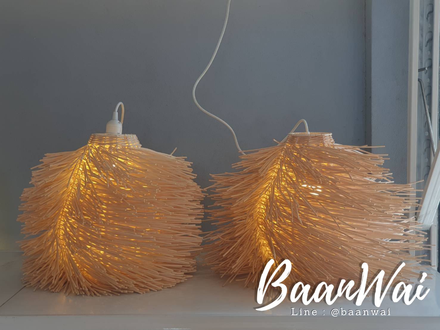 โคมไฟหวาย ฟอกขาว ทรงปะการัง