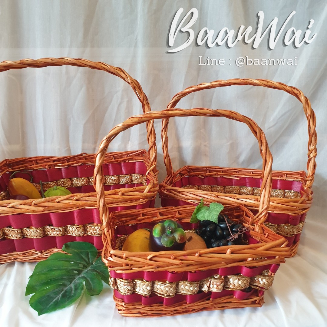 กระเช้า Code-004 ทรงรี (ลายคาดแดง)