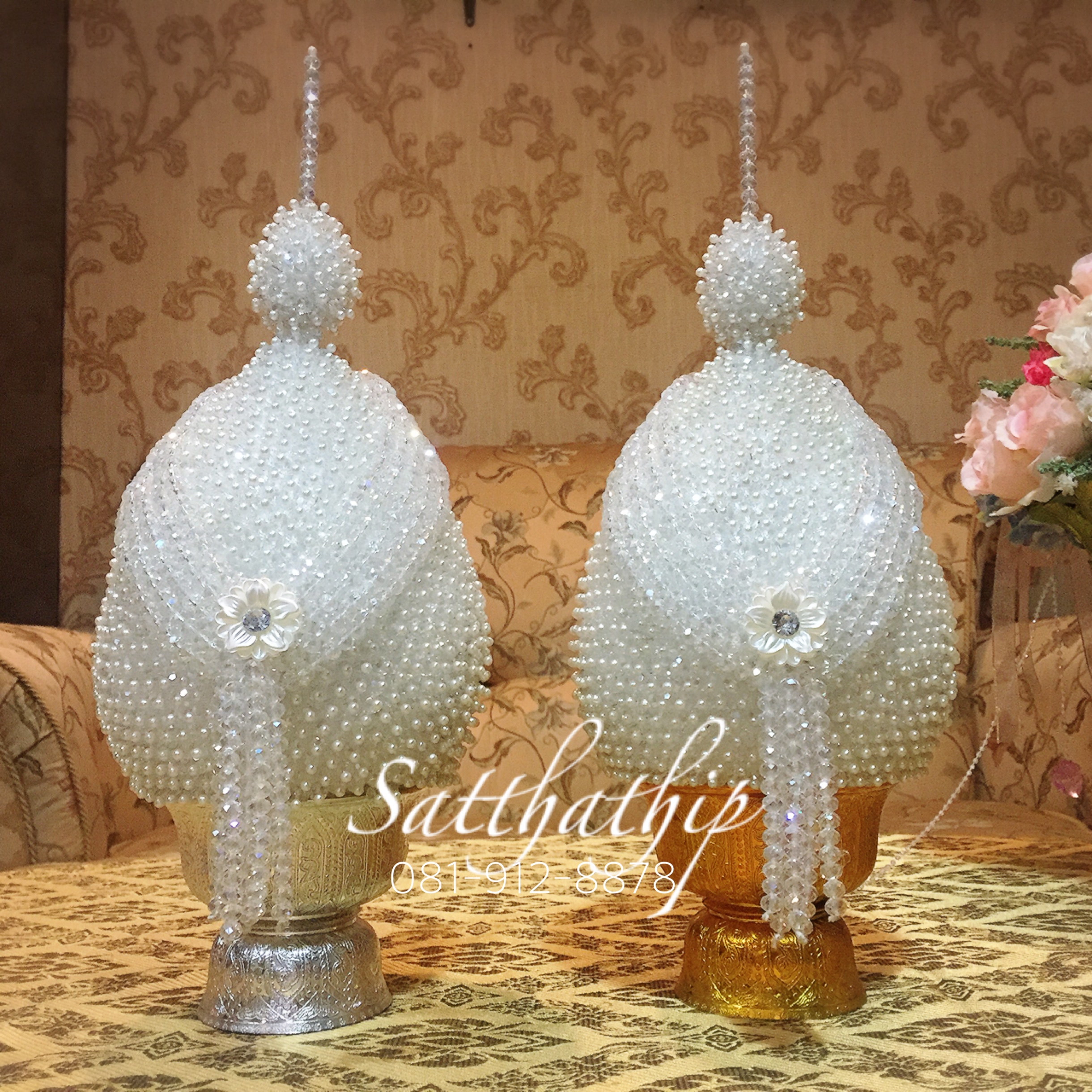 พานพุ่ม - พานพุ่มสักการะ - พานพุ่มคริสตัล สีขาว - Phan bush