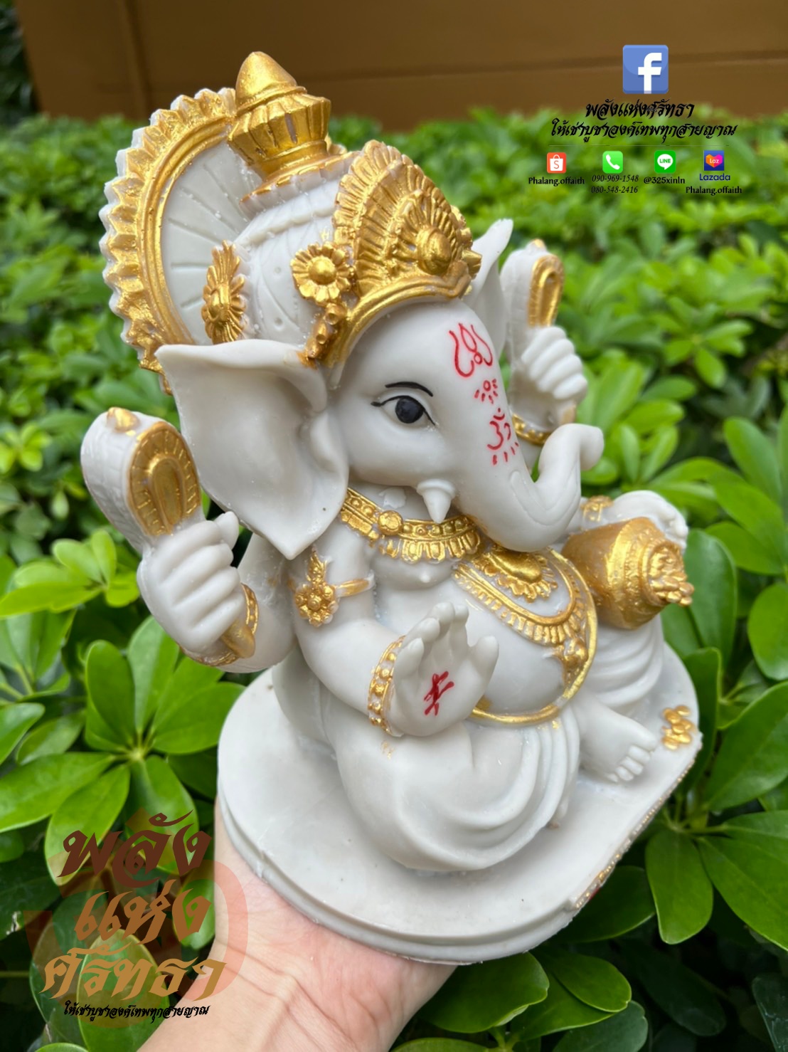 พระพิฆเนศ ปางรีนาโมจัน สีขาว พระพิฆเนศสีขาวทอง l ขนาดหน้าตัก 5 นิ้ว พร้อมส่ง