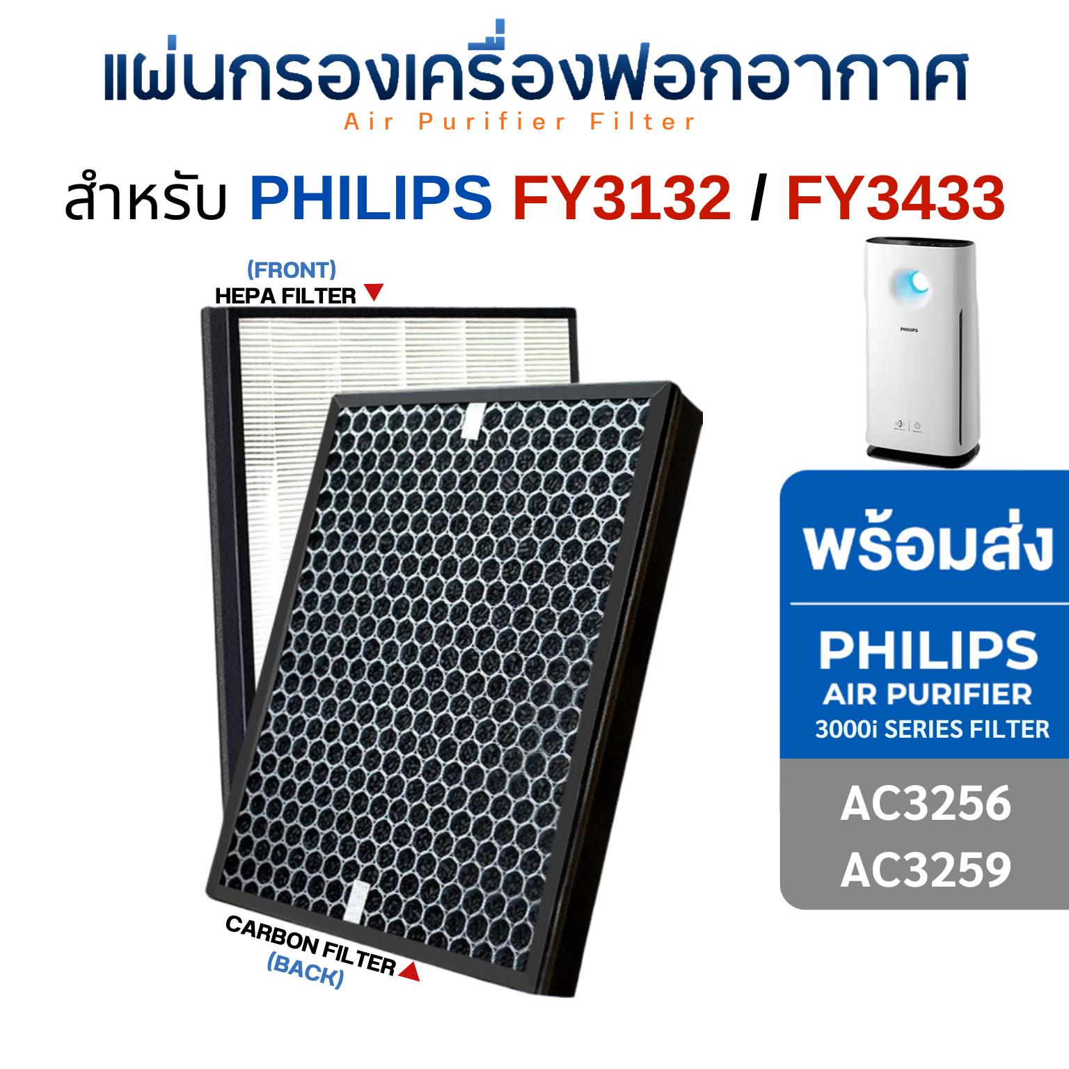 Philips แผ่นกรองอากาศ FY3433 และ FY3432 (แบบ 2in1) สำหรับ เครื่องฟอกอากาศ Philips AC3256, AC3259