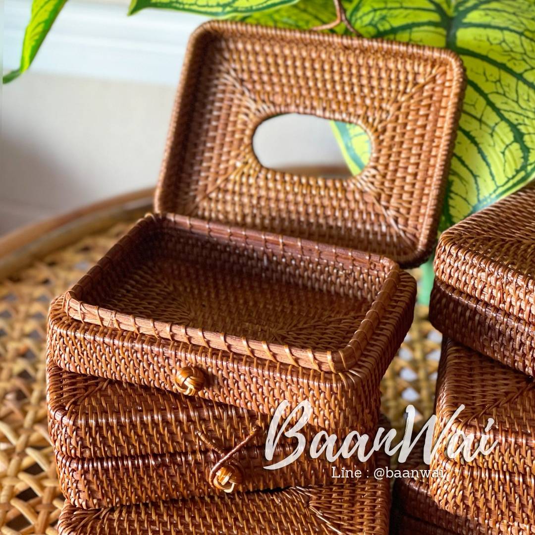 กล่องทิชชูหวายสานงานละเอียด กล่องทิชชู่หวายเวียน