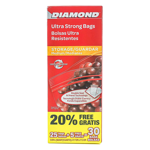 ถุงซิป Zipper Bag Medium ตรา Diamond ขนาด 17.7x 17.3 cm. บรรจุ 30 ใบ (09-1892)