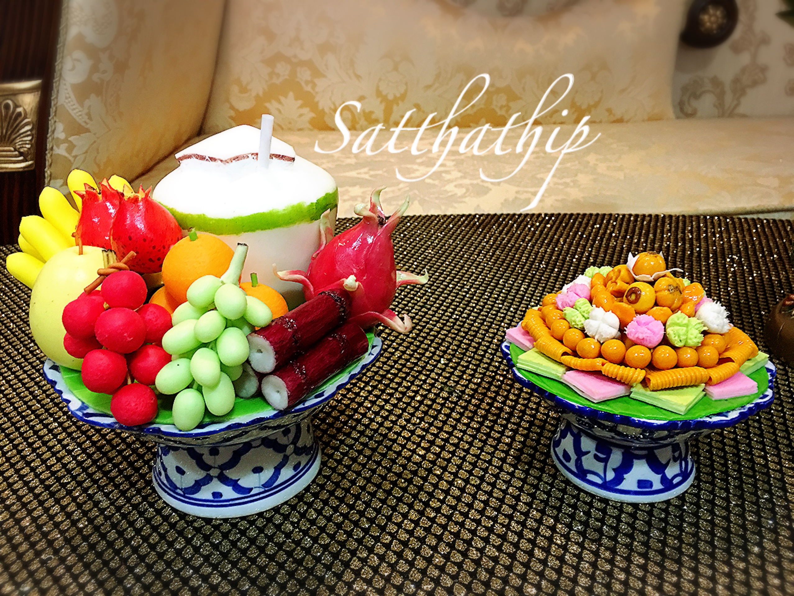 ชุดผลไม้ไทย 9 อย่าง พานขนมไทย 9 อย่าง ประดิษฐ์จากดิน