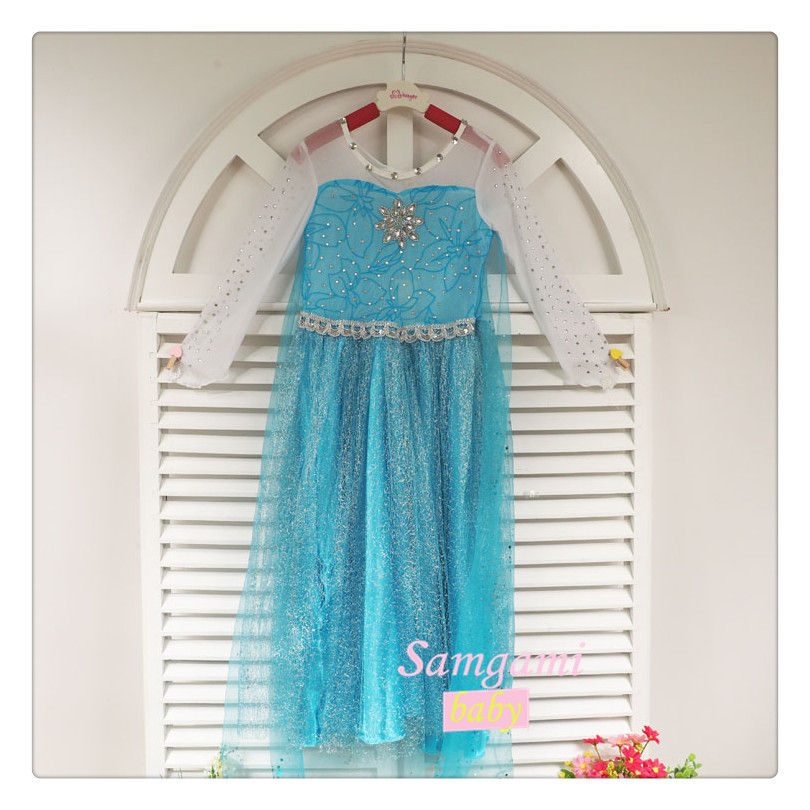 ชุดเจ้าหญิงเอลซ่าสีฟ้าปักเลื่อมที่แขน รหัสสินค้า Elsa 008-3 ไซส์ 100 110 120 130 140 150