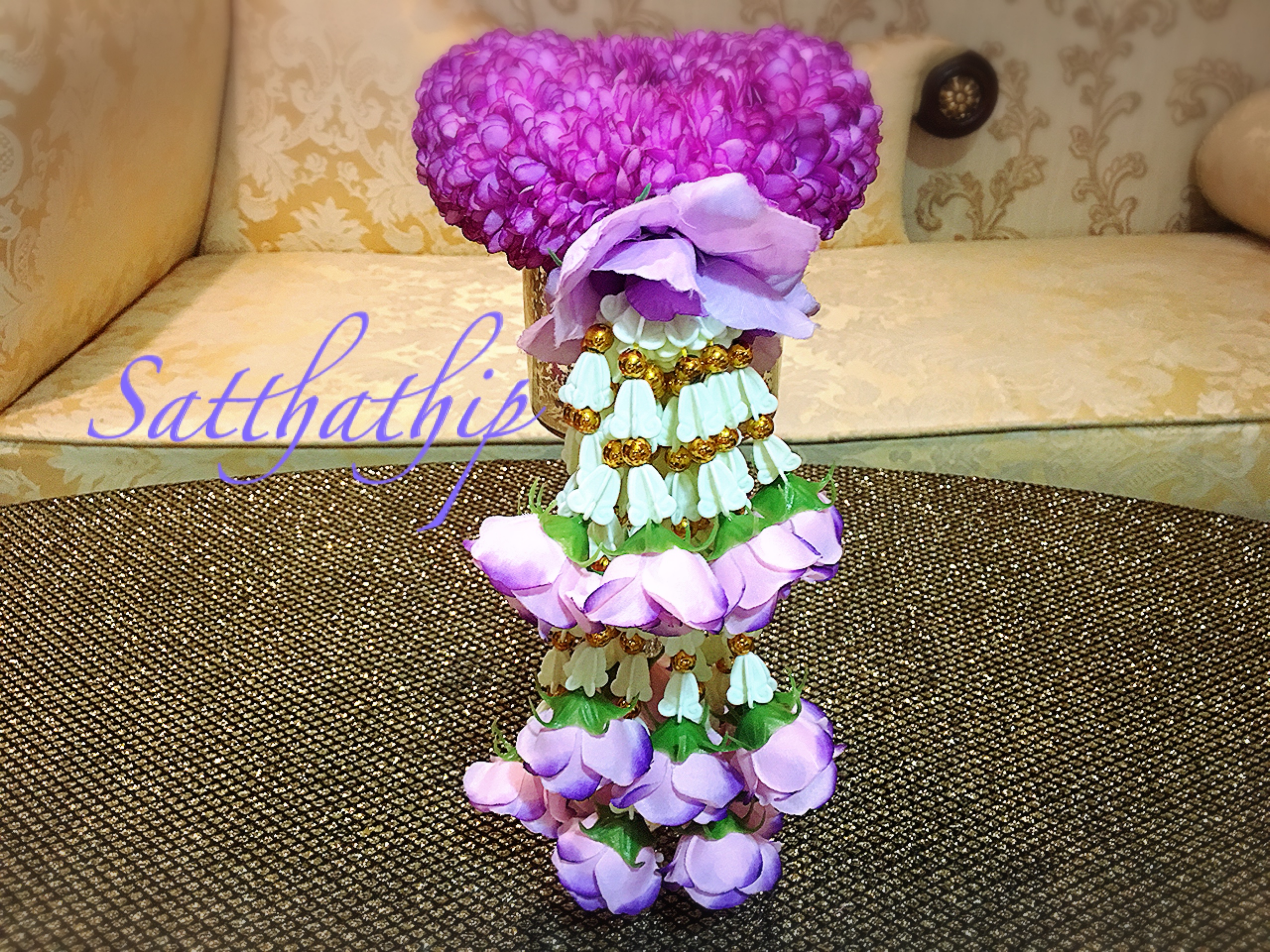 พวงมาลัยผ้า - พวงมาลัยดอกมัม ประดิษฐ์ - พวงมาลัยถวายศาลพระภูมิ - Fabric Garland