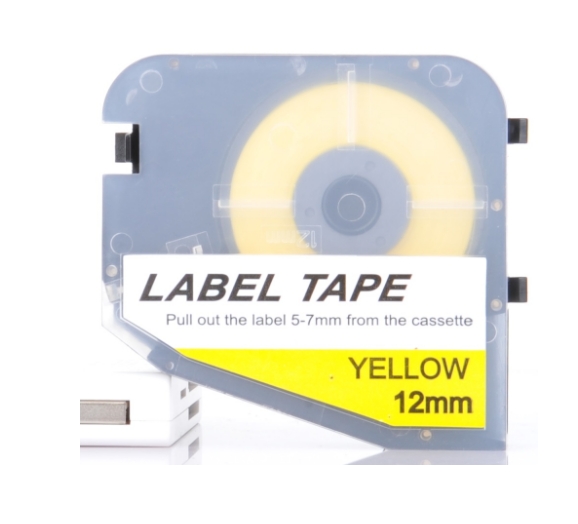 LABEL TAPE ลาเบลสติ๊กเกอร์ (เหลือง-ขาว) กว้าง 6 มม. ยาว 8 เมตร สำหรับเครื่องพิมพ์ปลอกสายไฟ L-MARK LK320