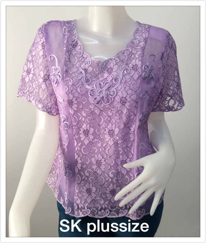 เสื้อลูกไม้ สีม่วงทูโทน แขนสั้น รอบอก 42 นิ้ว