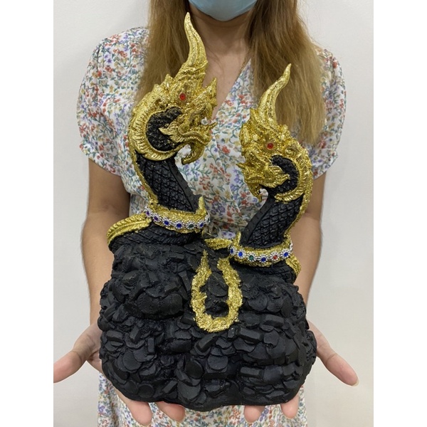 พญานาค พญานาคเกี้ยว องค์สีดำ กว้าง8.5นิ้ว สูง13นิ้ว