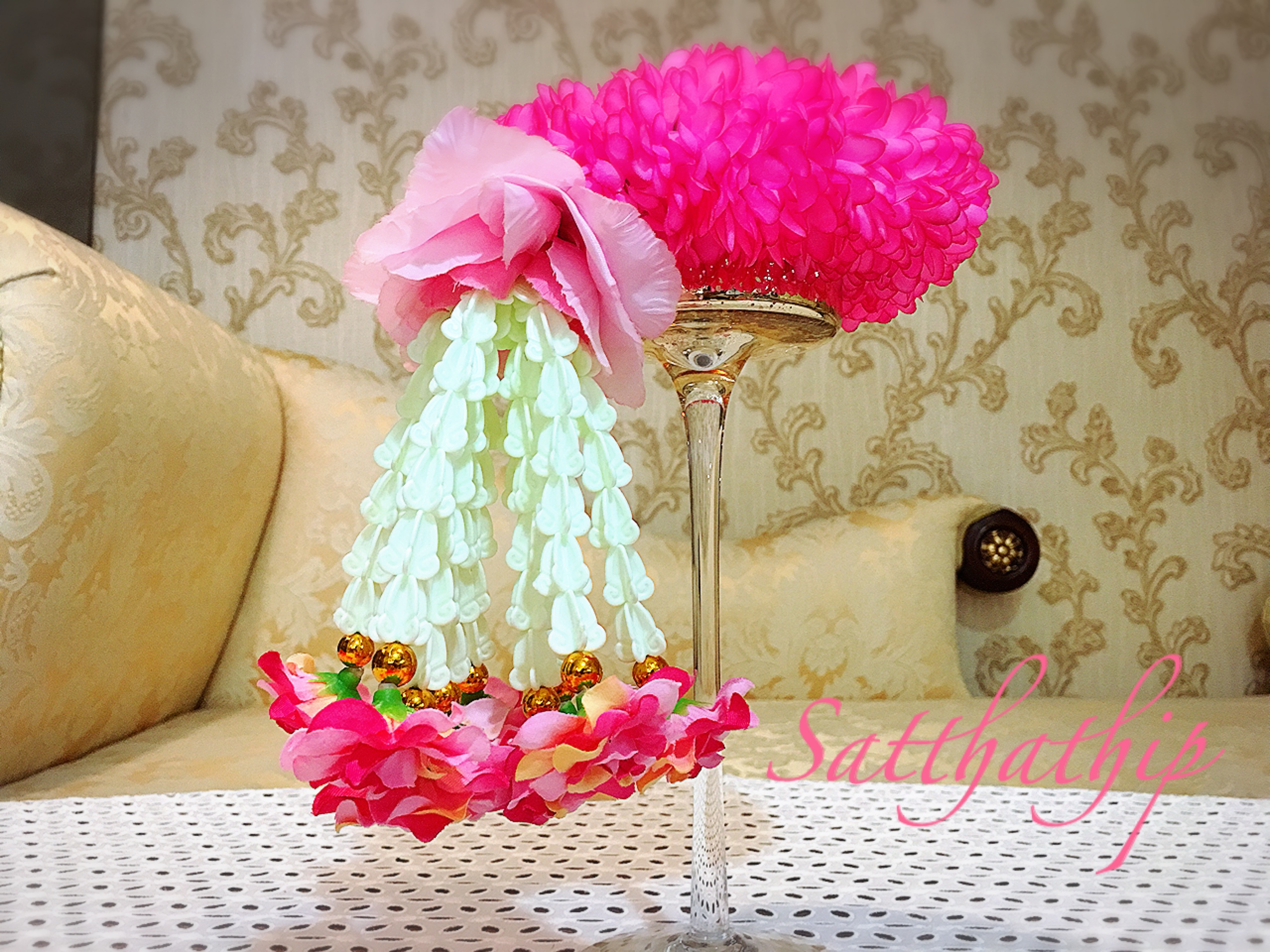 พวงมาลัยผ้า - พวงมาลัยดอกมัม ประดิษฐ์ - พวงมาลัยถวายศาลพระภูมิ - Fabric Garland