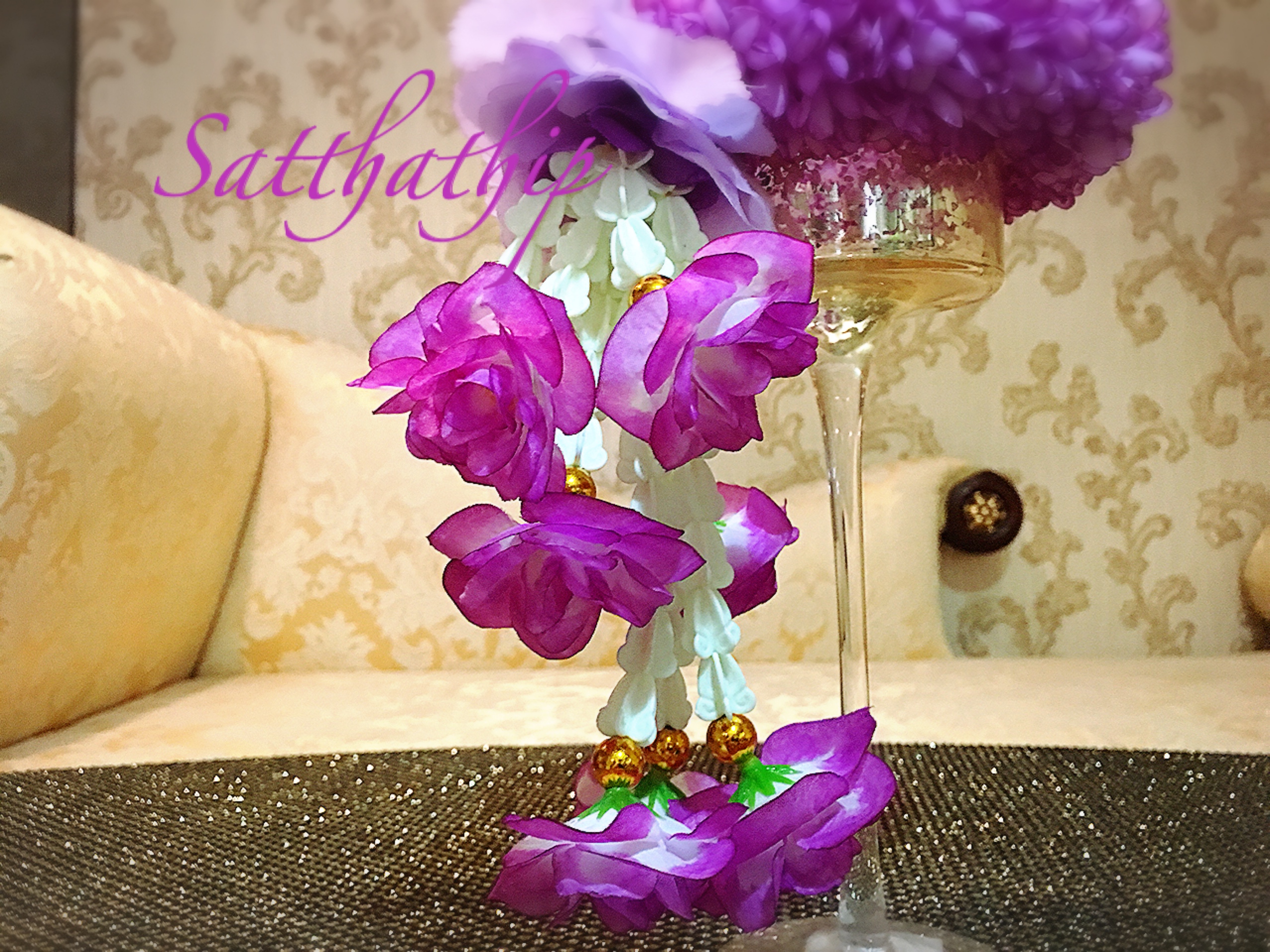 พวงมาลัยผ้า - พวงมาลัยดอกมัม ประดิษฐ์ - พวงมาลัยถวายศาลพระภูมิ - Fabric Garland