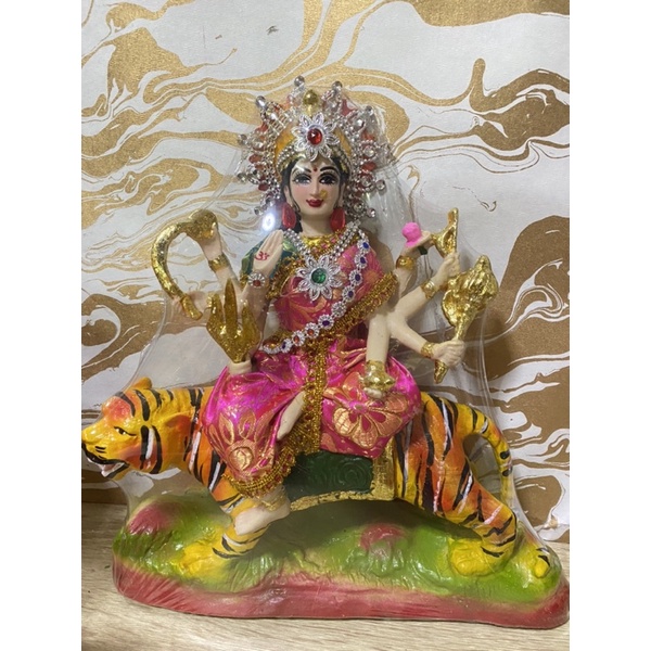 พระเเม่อุมาขี่เสือ พระเเม่ทุรคาปราบมาร ห่มผ้า สูง17นิ้ว