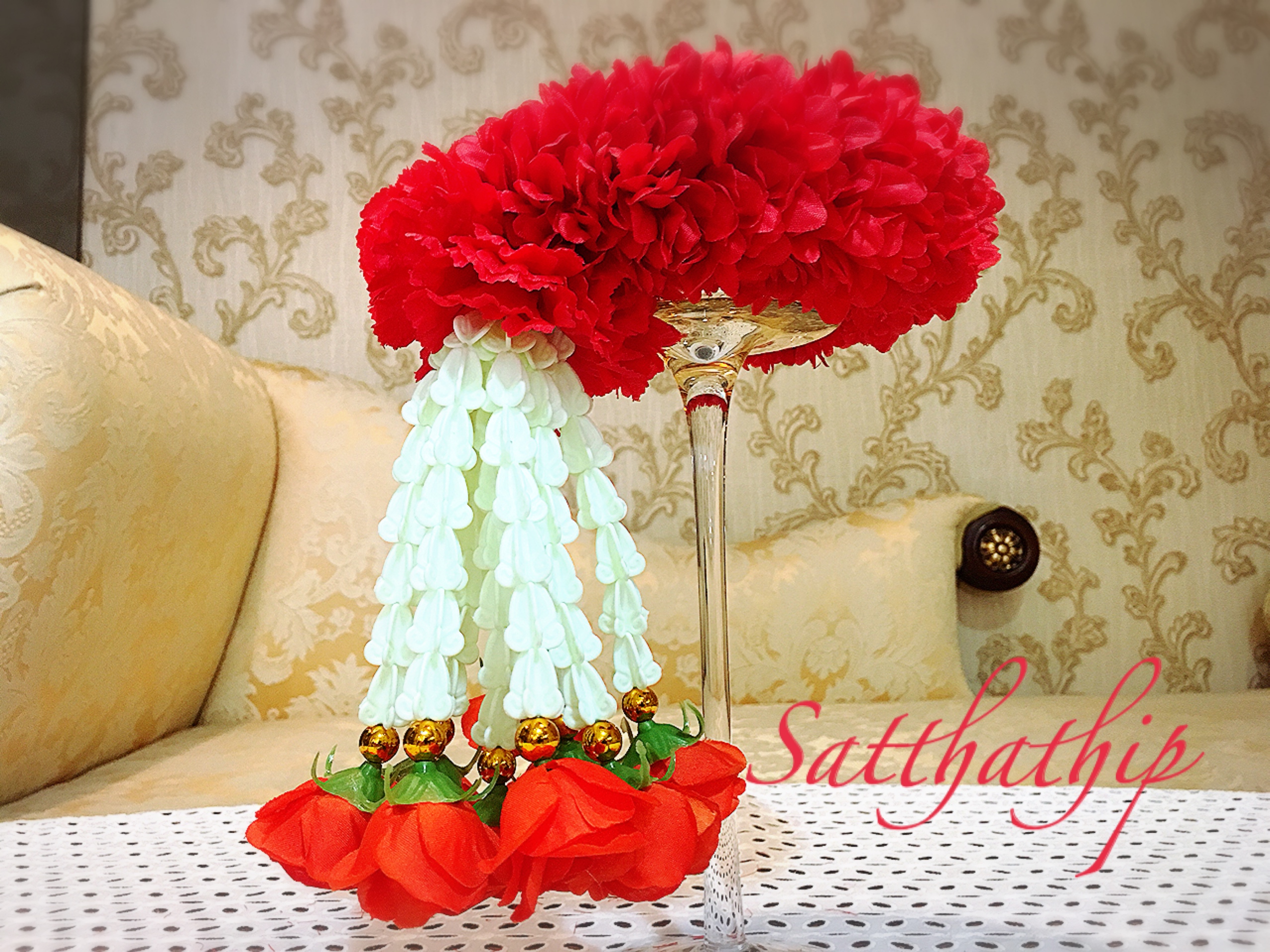 พวงมาลัยผ้า - พวงมาลัยดอกมัม ประดิษฐ์ - พวงมาลัยถวายศาลพระภูมิ - Fabric garland