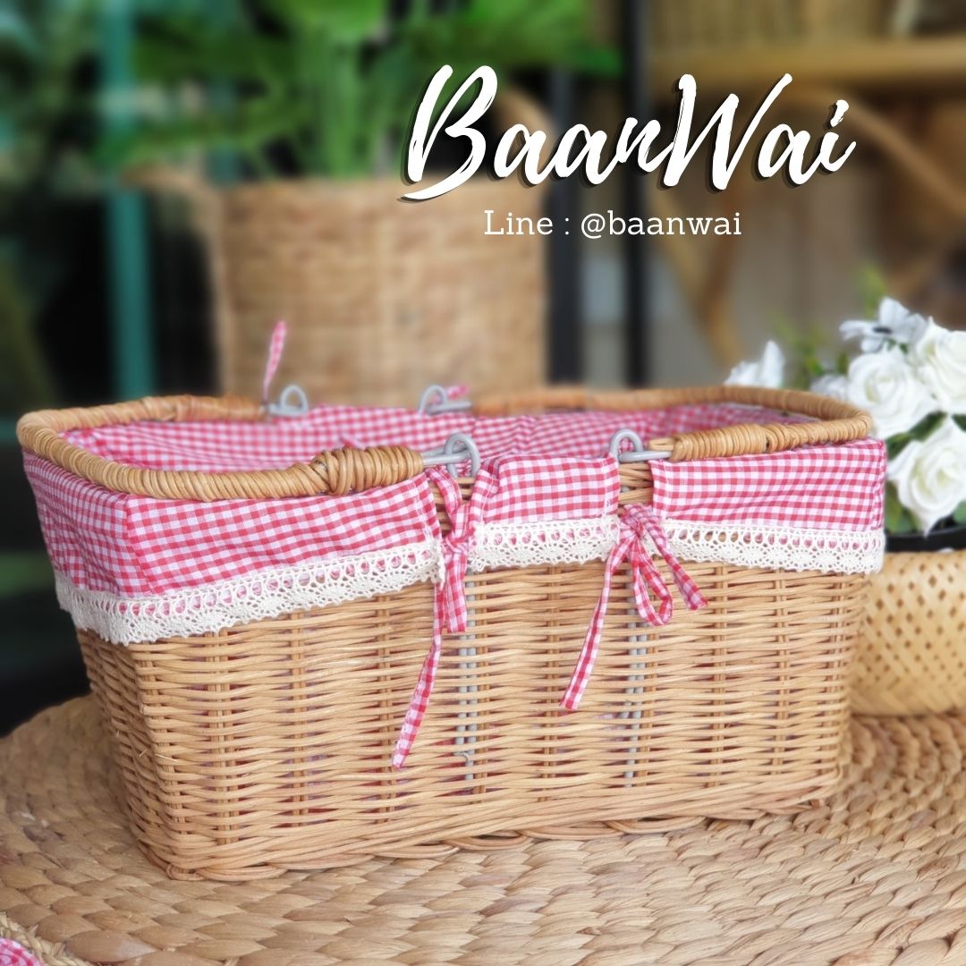 ตะกร้าหวาย ตะกร้าบุผ้า ตะกร้าหวายลายสต๊อกแดง ตะกร้าใส่ของ ตะกร้าอเนกประสงค์ ตะกร้าทรงเหลี่ยม