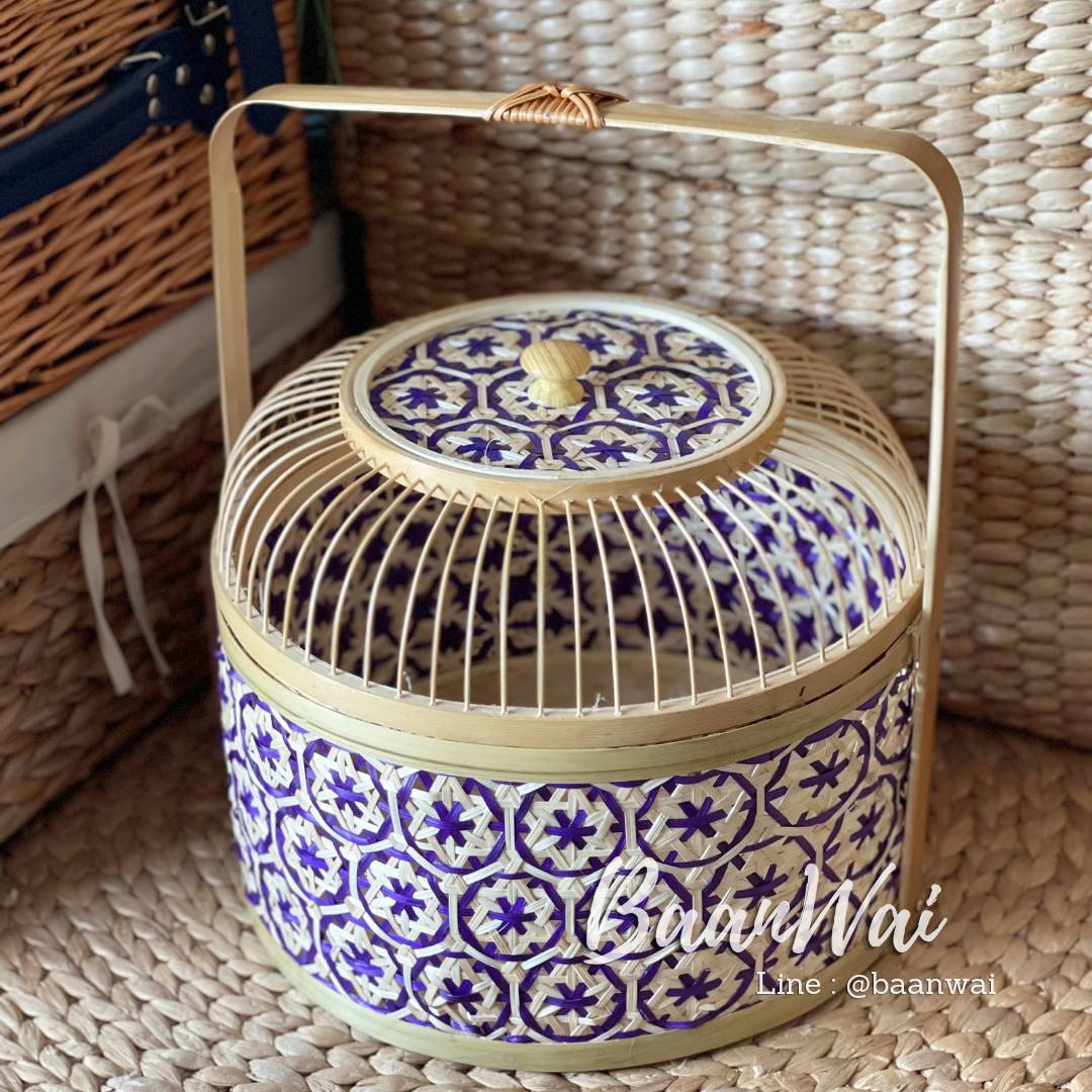 ปิ่นโตไม้ไผ่ ลายพิกุล ขนาด 12 นิ้ว รุ่นฝากรงนก