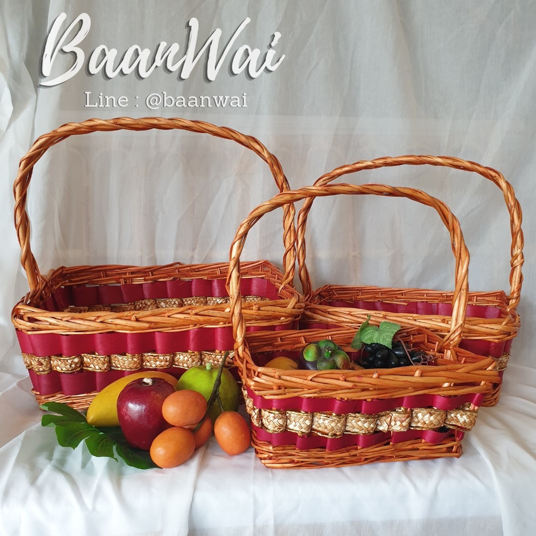 กระเช้า Code-004 ทรงรี (ลายคาดแดง)