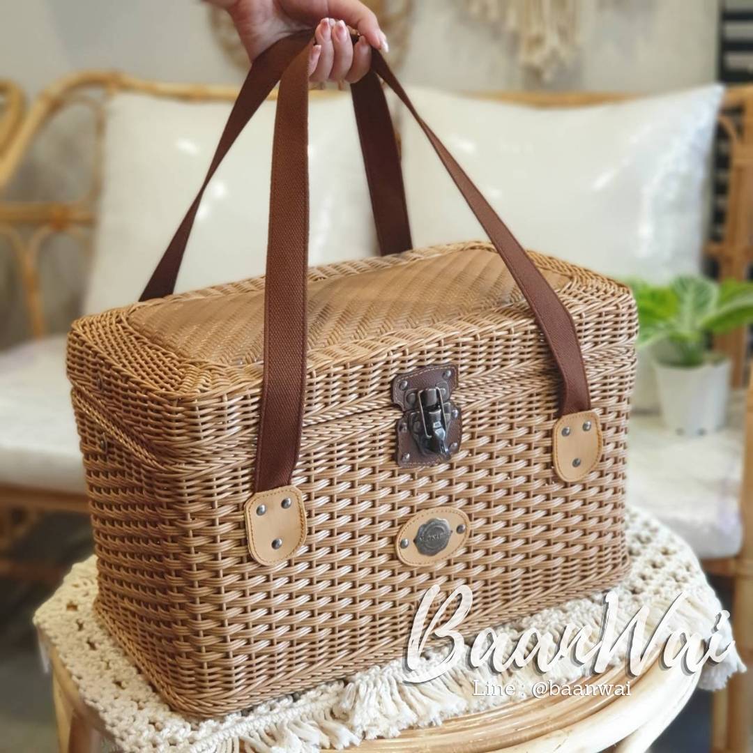 ตะกร้าเอนกประสงค์ ตะกร้าหวายเทียม ปิคนิคหวายเทียม