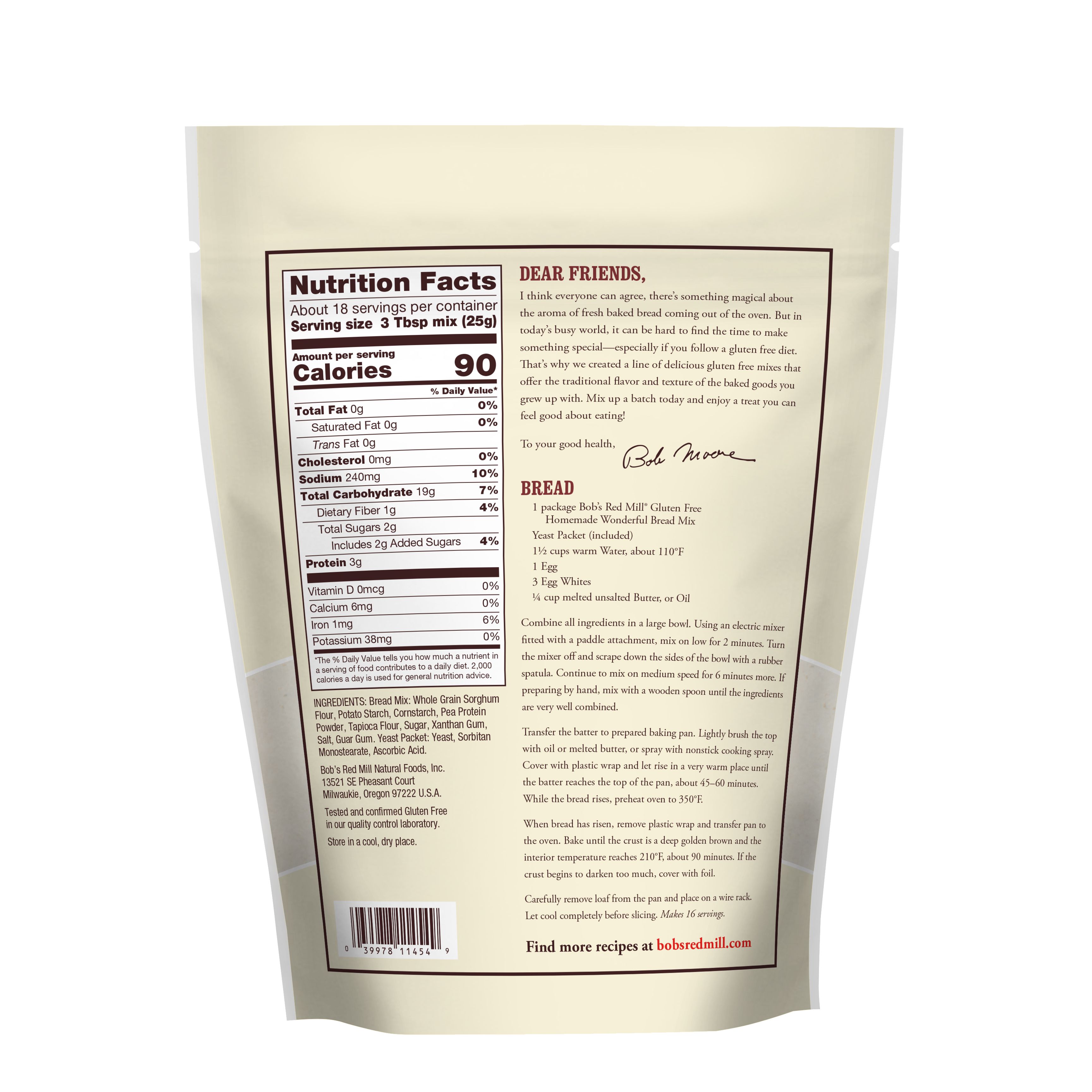 Bob's Red Mill Gluten Free Homemade Wonderful Bread Mix 454 g. (01-7327)